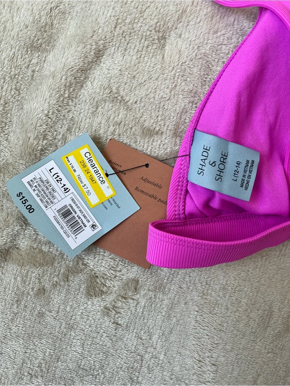 Shade & Shore Women’s Fuchsia Ribbed Triangle Bikini Top Large (12-14) NWT